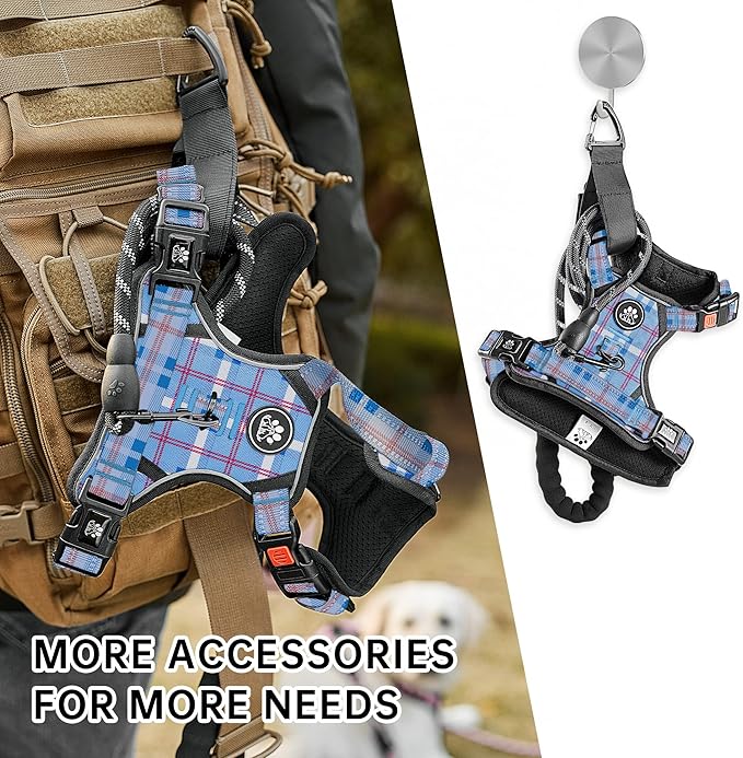 NESTROAD No Pull Dog Harness with Leash, Reflective No Choke Pet Vest Harness,Adjustable Soft Padded Dog Harness with Easy Control Handle for Large Dogs(Checkered Blue,X-Large) NESTROAD