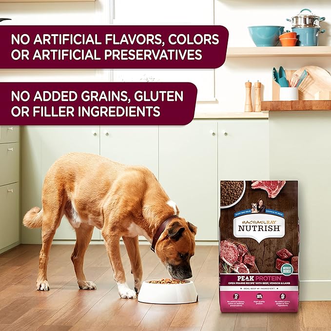 Rachael Ray Nutrish PEAK Natural Dry Dog Food, Open Prairie Recipe with Beef, Venison & Lamb, 23 Pounds, Grain Free (Packaging May Vary) - PAWPICO