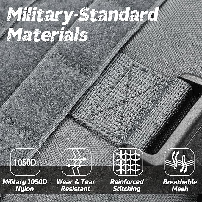 rabbitgoo Tactical Dog Harness Medium Sized, Heavy Duty Pet Harness with Handle, No-Pull Service Vest Medium Breed, Adjustable Military Dog Vest for Training Hunting Walking, Grey, M rabbitgoo