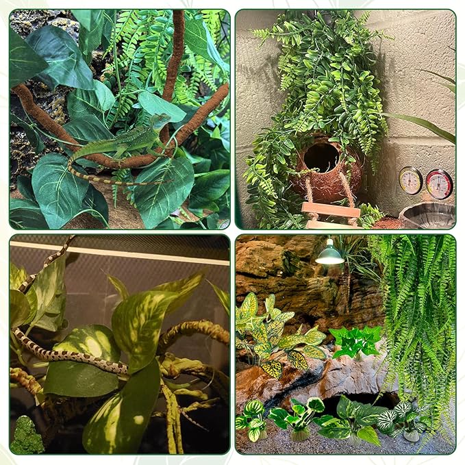 PINVNBY 10 PCS Reptile Plants Vine, Terrarium Hanging Flexible Climbing Artificial Leaves Reptile Hide, Bearded Dragon Tank Accessories, Terrarium Decor for Leopard Gecko Lizard Snake Geckos PINVNBY