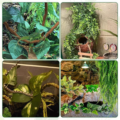 PINVNBY 10 PCS Reptile Plants Vine, Terrarium Hanging Flexible Climbing Artificial Leaves Reptile Hide, Bearded Dragon Tank Accessories, Terrarium Decor for Leopard Gecko Lizard Snake Geckos PINVNBY