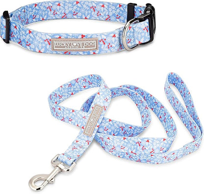 Lucky Love Dog Dog Collar, Leash Set Small, Medium, Large, Premium, Cute and Adjustable Collars for Male and Female Dogs, Winterblue Combo, Large LuckyLoveDog