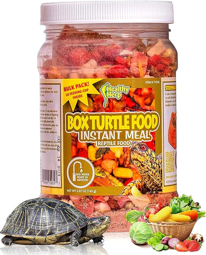 Box Turtle Food Instant Meal for Reptiles - Nutritious Turtle Food, Tortoise Habitat Accessories, Tortoise Food - Made in USA, Quick Prep - 5.07 oz (145g) HealthyHerp