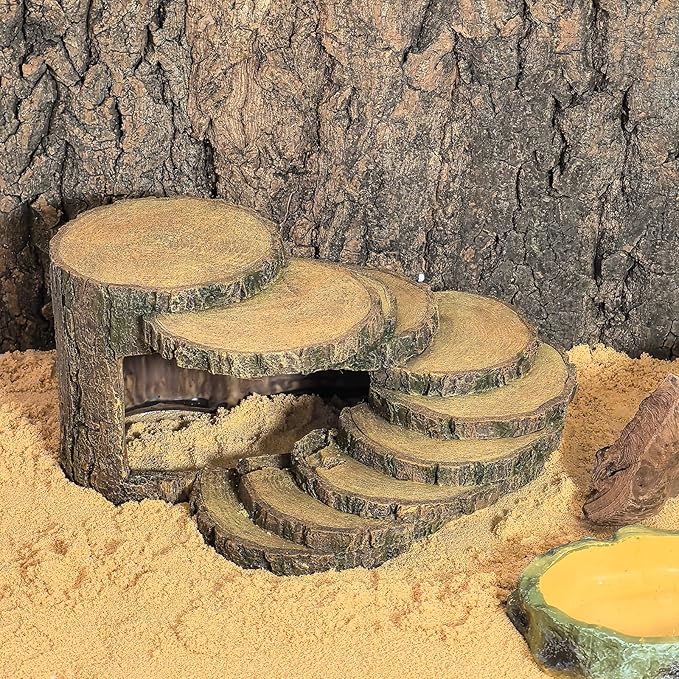 Reptile Hide Bearded Dragon Tank Accessories Reptile Snake Hideouts Stump Cave Habitat Decor for Turtles Lizards LUCOSIU