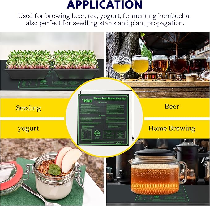 iPower Durable Seedling Heat Mat Warm 20" x 20" Hydroponic Heating Pad Waterproof for Seed Starting Greenhouse and Germination iPower