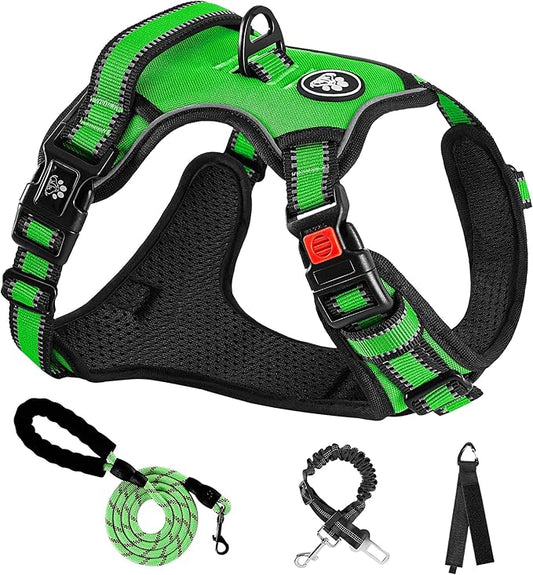 NESTROAD Dog Harness, Adjustable Oxford Harness with Leash, Reflective No-Choke Pet Vest with Easy Control Handle (M, Fluorescent Green) NESTROAD