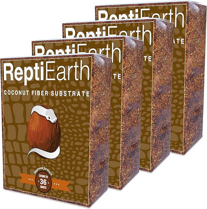ReptiEarth Reptile Bedding, Fluffy Coconut Fiber Substrate 36 Quart Organic Coco Ready to Use for Bioactive Snake Terrarium, Lizard Tanks with Plants, for Frog, Tarantula or Hermit Crab Habitat (4 Pk) ReptiChipPremiumSubstrate