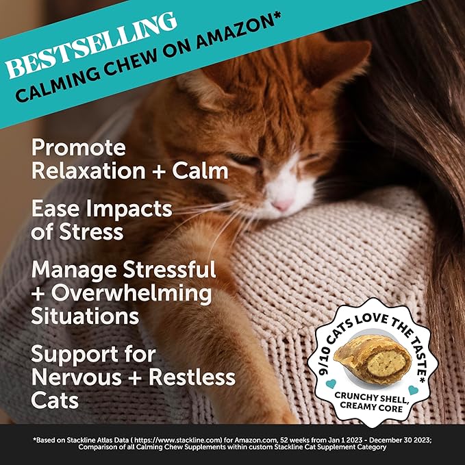 Pet Honesty Calming Chews for Cats - Cat Anxiety Relief + Helps Reduce Stress - Behavioral Support & Promotes Relaxation for Travel, Boarding, Vet Visits, Separation Anxiety - Chicken (30-Day Supply) PetHonesty
