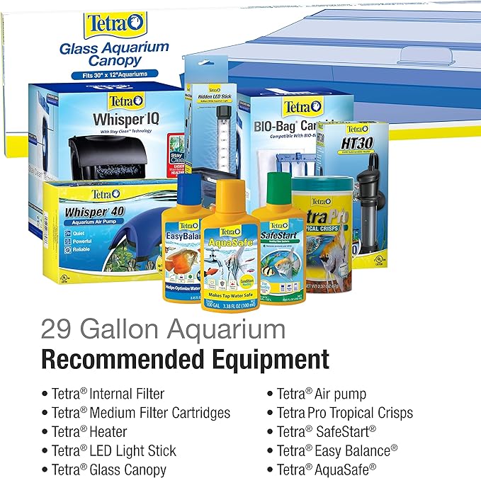 Tetra Glass Aquarium 29 Gallons, Rectangular Fish Tank, Assorted Color Tetra