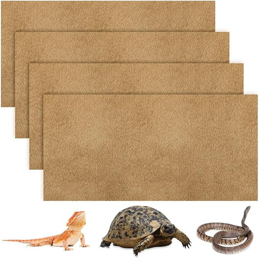 Haull 4 Pcs Reptile Carpet Pet Terrarium Floor Liners Bedding Substrate Liner Supplies Reptile Cage Mat Tank Accessories for Lizard Bearded Dragon Tortoise Snake Leopard (47 x 24 Inch, Coffee) Kedauud