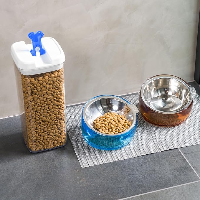 Felli Pet Oblik Slanted Dog Food Water Bowl Elevated Stainless Steel Oval Dish Ergonomic Angled Metal Feeder Spill Proof Non Slip, Raised Acrylic Cone for Bulldog Pug Small Medium (1.5Cup Sapphire) - PAWPICO