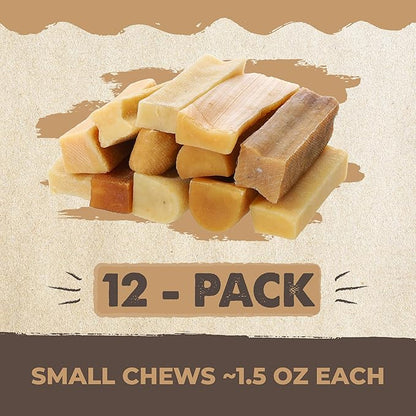 Mighty Paw Yak Cheese Chews for Dogs | All-Natural Long Lasting Pet Treats. Odorless and Great for Oral Health. Limited-Ingredient Chews for Puppies & Power-Chewers (Small, 12 Pack) - PAWPICO