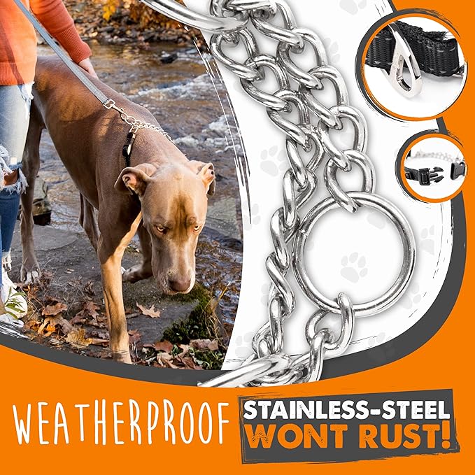 Mighty Paw Martingale Dog Collar 2.0 | Trainer Approved Limited Slip Collar with Stainless Steel Chain & Heavy Duty Buckle - Modified Cinch Collar for Gentle & Effective Pet Training - Medium, Black MightyPaw