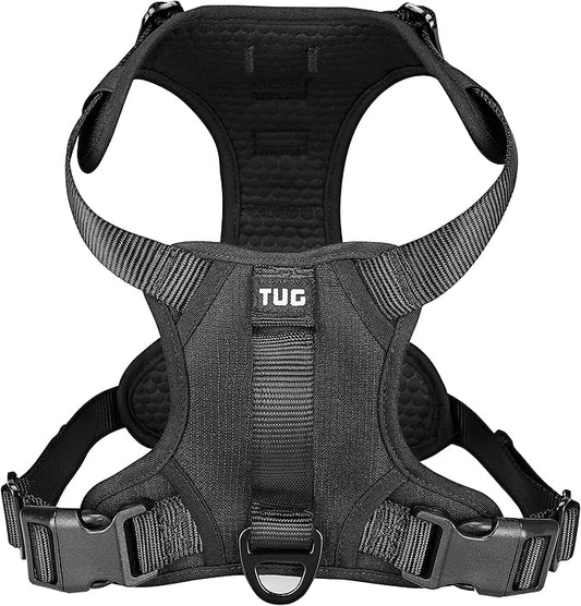TUG Dog Harness with 2 Leash Connection Points | Adjustable, Padded, Lightweight Harness | Handle on Back | No-Pull Front Clip (Small, Black) TUG
