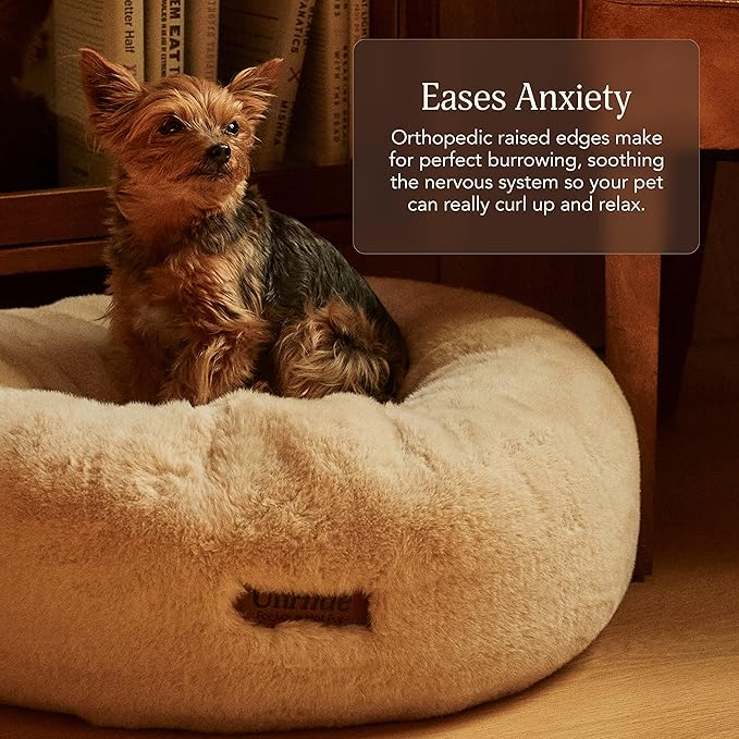 UnHide Floof Pet Bed - Small (23" x 8") - Extra Soft Dog Bed - Removable Faux Fur Cover - Machine Washable - Helps Ease Pet Anxiety & Provides The Perfect Sleep - Taupe Ducky - PAWPICO