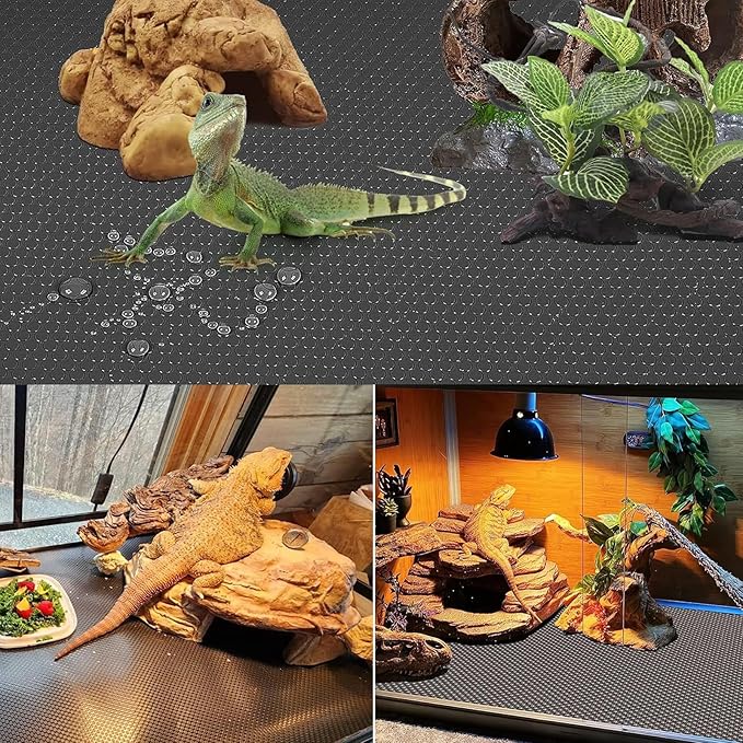 KABASI Reptile Substrate Liner Terrarium Carpet, Bearded Dragon Tank Accessories, Non-Adhesive Reptile Carpet Reptile Flooring Mat Bedding for Leopard Gecko, Snake, Lizard, Tortoise, 17.7x39.4 inch KABASI