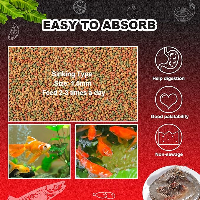 Goldfish Food Pellets Dedicated - Color Enhancing Gain Weight Promote Absorption Three Effect Syncretism Natural Ingredients Antarctic Krill Spirulin Clear Water Formula Gold Fish Food (13oz) yizeril