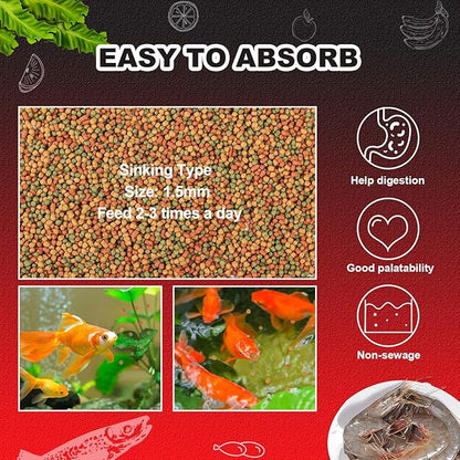Goldfish Food Pellets Dedicated - Color Enhancing Gain Weight Promote Absorption Three Effect Syncretism Natural Ingredients Antarctic Krill Spirulin Clear Water Formula Gold Fish Food (13oz) yizeril
