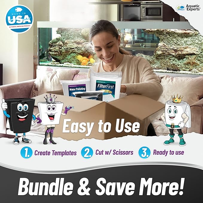 Aquatic Experts Aquarium Carbon Pad - Cut to Fit Carbon Infused Filter Pad Media for Crystal Clear Fish Tank and Ponds (10.5 Inch Width, Water Polishing Bundle) AquaticExperts