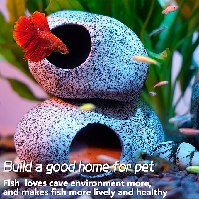 Ameliade Aquarium Decorations Cave Fish Tank Accessories Rock Decor for Shrimp Cichlid Hiding Breeding Small Fish Bowl Hide Decoration Betta Toys Hideout Stones House（Skull） Ameliade
