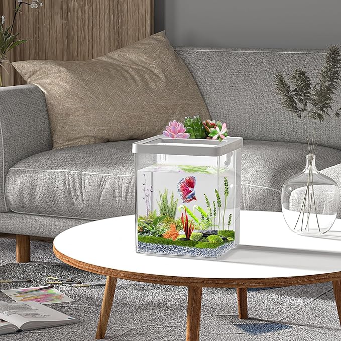 Smart Aquarium kit 1.5 Gallon Betta Fish Tank self Cleaning, Fish Tank with Filter LED Light, Water Pump, Fish Tank Starter Kits (Betta Fish Tank) ERAARK