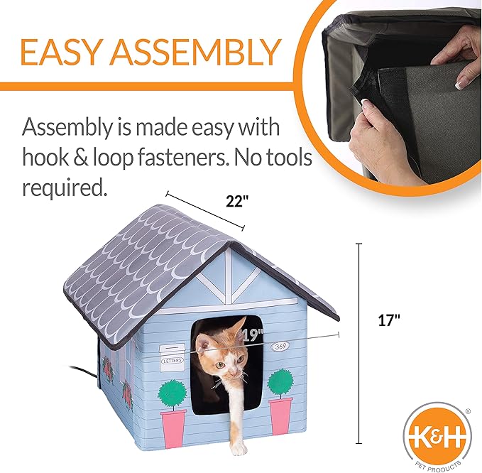 K&H Pet Products Outdoor Heated Kitty House, Outdoor Cat House for Outside Stray and Feral Cats, Insulated Shelter, Warming Cold Weather House with Heated Pad for Winter, Cottage Design - PAWPICO