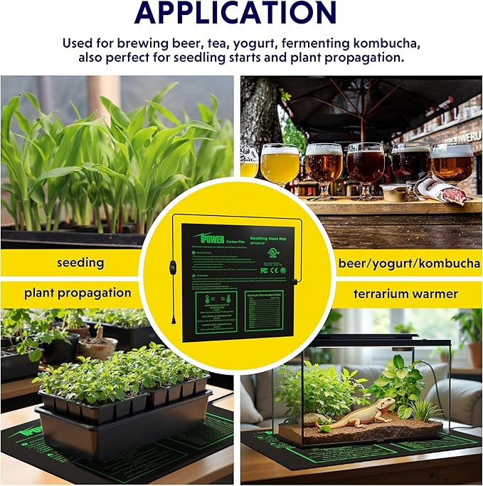 iPower 20"x20.75" Seeding Heat Mat, Adjustable Temperature Waterproof Durable Germination Station, Hydroponic Heating Pad for Indoor Gardening iPower