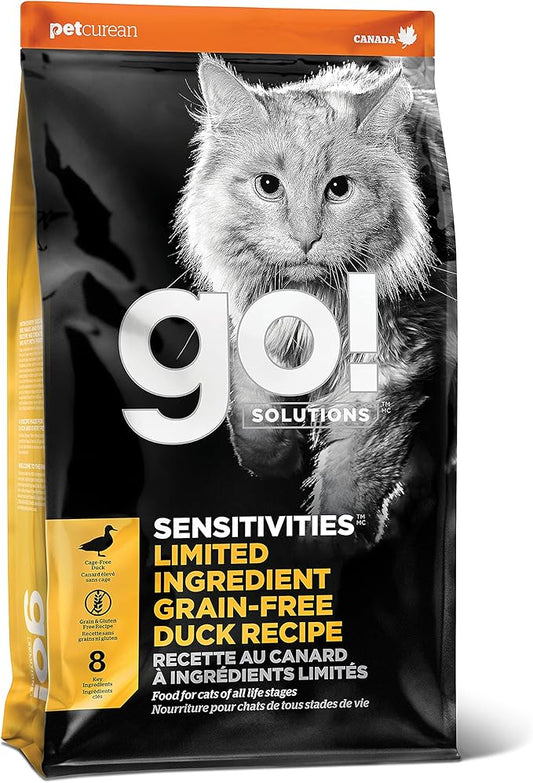 Go! Solutions Sensitivities Limited Ingredient, Grain-Free Dry Cat Food, Duck Recipe for Sensitive Stomach, 16 lb Bag - PAWPICO