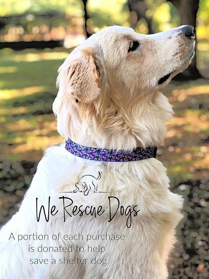 Lucky Love Dog, Matching Dog Collar & Leash Set for Female Dogs, Soft, Adjustable, Safe for Training and Walking, Black & Purple Floral Print, Primrose Combo, Large LuckyLoveDog