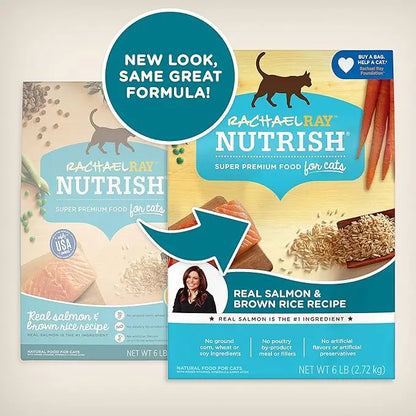 Nutrish Rachael Ray Premium Natural Dry Cat Food with Added Vitamins, Minerals & Other Nutrients, Real Salmon & Brown Rice Recipe, 6 Pound Bag - PAWPICO