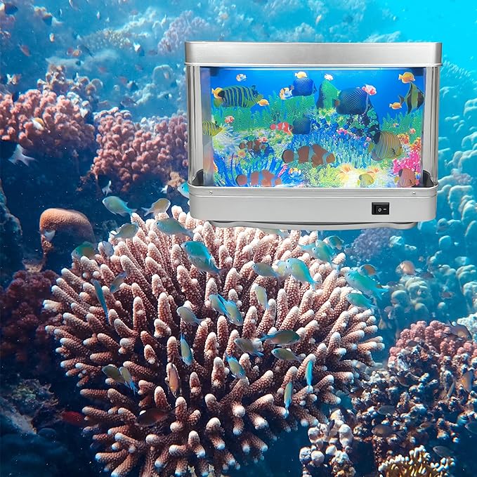 Fake Fish Tank Mini Aquarium,Artificial Tropical Fish Decorative,Fake Aquarium Decorative Lamp,Aquarium Lights Motion Lamp Night Light with Moving Fish,Gift for Kids(US Plug) Tokenkuko