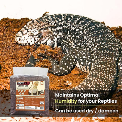 ReptiCare Coconut Fiber Substrate for Reptiles 12 Q, Organic Ready to Use - Odor Absorbent Coco Coir Terrarium Bedding for Ball Pythons, Boas, Snakes, Tortoises, Geckos, Frogs and Tarantulas Gro-Med