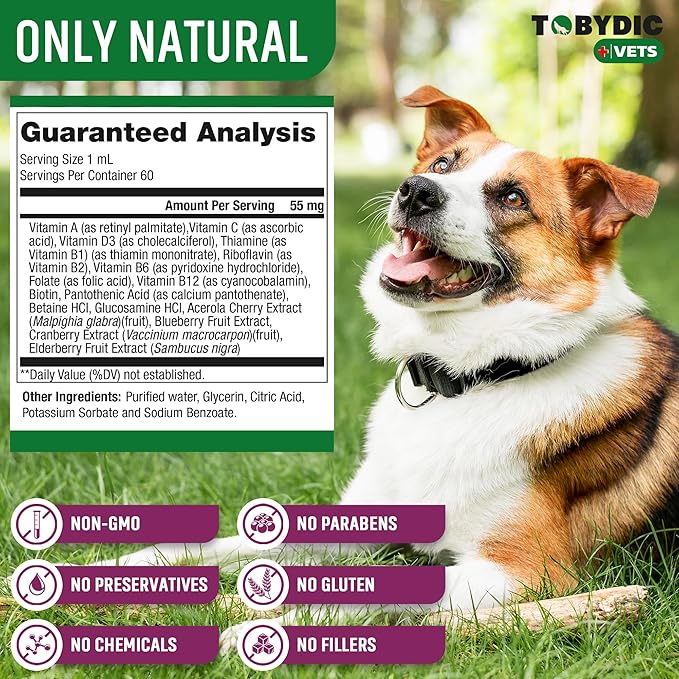 Cat & Dog Multivitamin -15 in 1 Pet Supplements with Cranberry & Glucosamine - Natural Medicine & Support for UTI, Urinary Tract, Bladder, Kidney, Skin Coat, Joints Treatment Made in USA TOBYDIC
