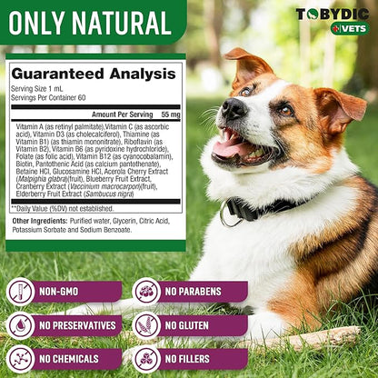Cat & Dog Multivitamin -15 in 1 Pet Supplements with Cranberry & Glucosamine - Natural Medicine & Support for UTI, Urinary Tract, Bladder, Kidney, Skin Coat, Joints Treatment Made in USA TOBYDIC