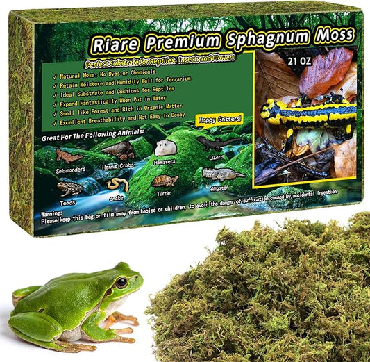 Riare 21 OZ Premium Sphagnum Moss for Reptiles- 50QT Natural Live Moss Reptile Moss Bedding for Terrarium, Hatching, Forest Sphagnum Moss Reptile Substrate for Snakes, Gecko, Turtles, Frogs, Leopard Riare