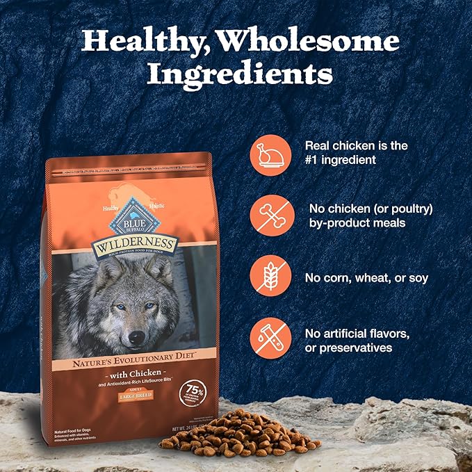 Blue Buffalo Wilderness Large Breed Adult Dry Dog Food Wholesome Grains Natural Ingredients Chicken - PAWPICO