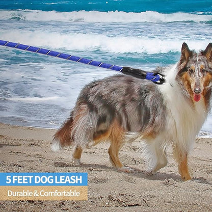 BAAPET 2/4/5/6 FT Dog Leash with Comfortable Padded Handle and Highly Reflective Threads for Small Medium and Large Dogs (5FT-1/2'', Navy Blue) BAAPET