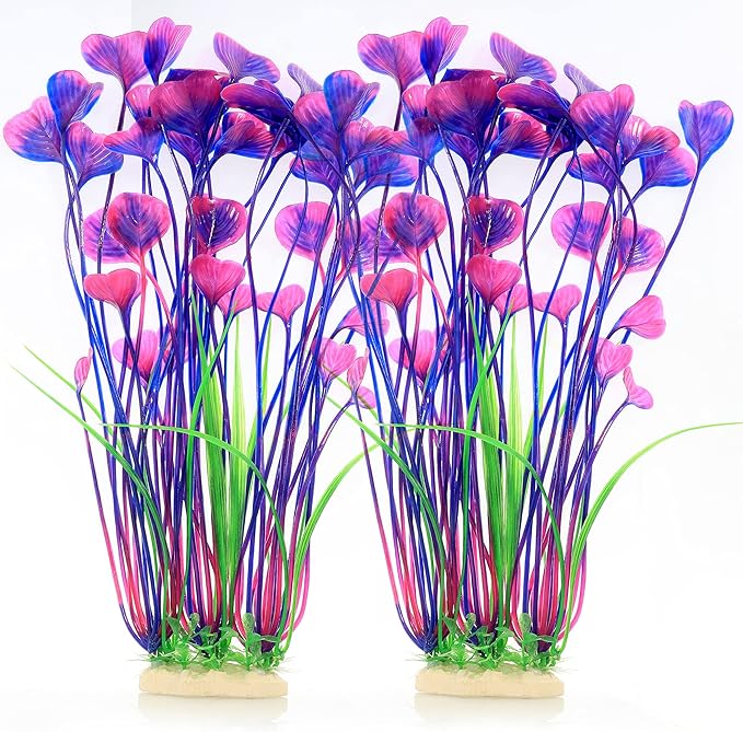 ALEGI Fish Tank Decorations Plastic Plants Large,Aquarium Artificial Plants Decoration Ornament Safe for All Fish-16 inch 2Pcs (Purple 2 pcs) ALEGIAquarium