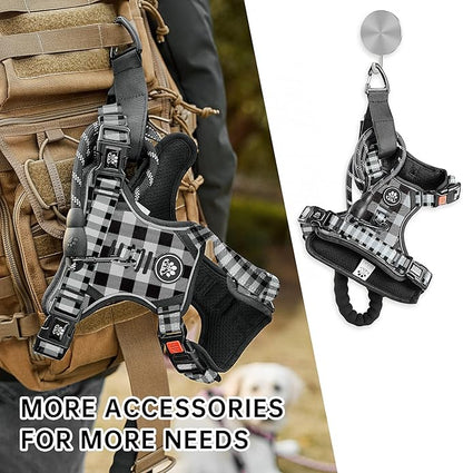NESTROAD No Pull Dog Harness with Leash, Reflective No Choke Pet Vest Harness,Adjustable Soft Padded Dog Harness with Easy Control Handle for Medium Dogs(Checkered Black,Medium) NESTROAD