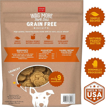 Cloud Star Wag More Bark Less - Dog Treats - Crunchy Biscuits - Grain Free Peanut Butter & Apples - 2.5 lb Pouch - PAWPICO