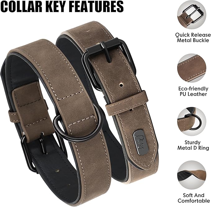 Didog Soft Padded Leather Dog Collar, Breathable Heavy Duty Dog Collar Leather with Adjustable Rust-Proof Metal Buckle for Small Medium Large Dogs, Brown, S Didog