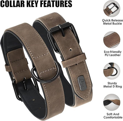 Didog Soft Padded Leather Dog Collar, Breathable Heavy Duty Dog Collar Leather with Adjustable Rust-Proof Metal Buckle for Small Medium Large Dogs (L: Total Length 20", Fit 14-17" Neck, Brown) Didog