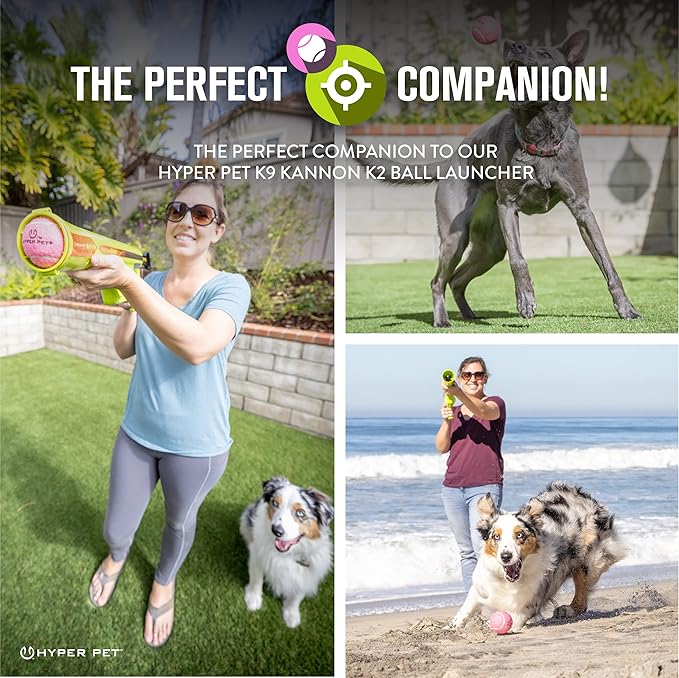 Hyper Pet Tennis Balls for Dogs (Pet Safe Dog Tennis Ball for Exercise and Training, Interactive Toys work with Hyper Pet K9 Kannon K2 Launcher - 4 Pack 2.5" Pink - PAWPICO