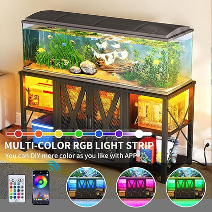 YITAHOME 90-120 Gallon Reptile Tank Stand with Power Outlet & LED Light, Heavy Duty Aquarium Stand with Accessories Storage Cabinet - Metal Fish Tank Stand for Turtle, Reptile, 2000LBS Capacity, Black YITAHOME