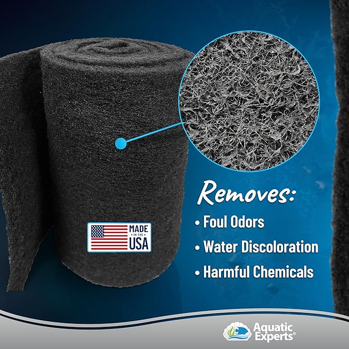 Aquarium Carbon Pad - Cut to Fit Carbon Infused Filter Pad Media for Crystal Clear Fish Tank and Ponds (18 Inch Width, 72 Inch Long) AquaticExperts