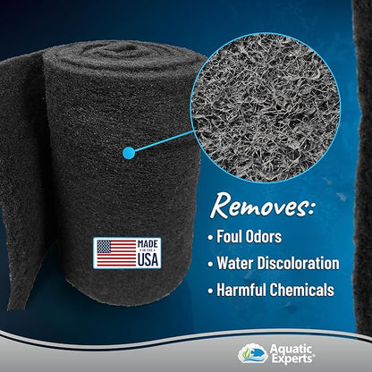 Aquarium Carbon Pad - Cut to Fit Carbon Infused Filter Pad Media for Crystal Clear Fish Tank and Ponds (18 Inch Width, 72 Inch Long) AquaticExperts