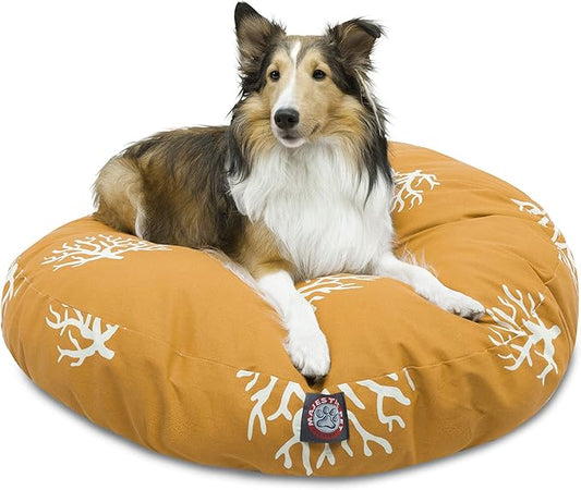 Yellow Coral Medium Round Indoor Outdoor Pet Dog Bed With Removable Washable Cover By Majestic Pet Products - PAWPICO