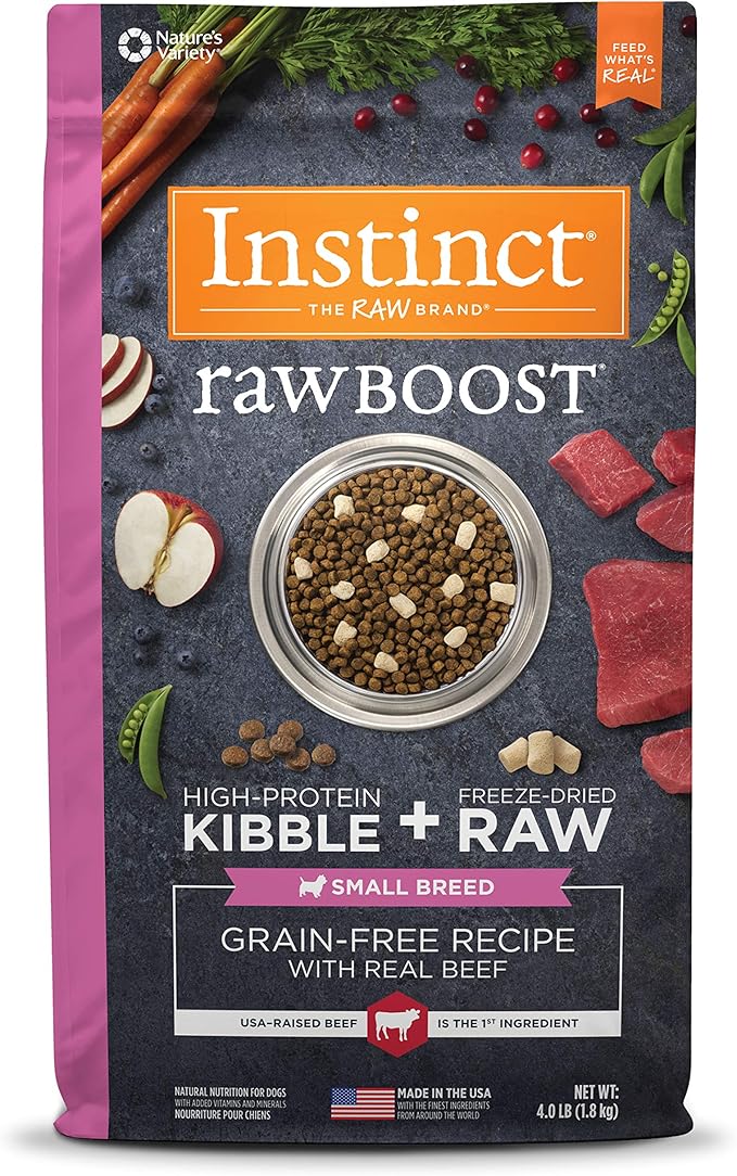 Instinct Raw Boost Small Breed Grain Free Recipe with Real Beef Natural Dry Dog Food, 4 lb. Bag - PAWPICO