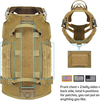 Forestpaw Tactical Dog Harness for Large Dogs,Tactical Dog Collar with Bungee Leash Set,No Pull Military Dog Harness for Dog Walking Training,Adjustable for Medium Large Dogs,Khaki M Forestpaw