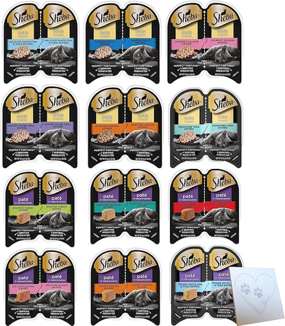 Huge Sheba Perfect Portions Variety Pack - Cuts and Pate - All Flavors: Beef, Chicken, Salmon, Turkey, Seafood, Whitefish, Mixed Grill, Shrimp, Trout, and Tuna (12cans, 24 Servings) - PAWPICO